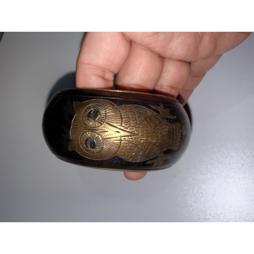 Vintage Brass‎ Etched Owl Design Wide Cuff Bracelet